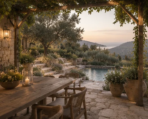 Pergola and pool terrace at Katoi House