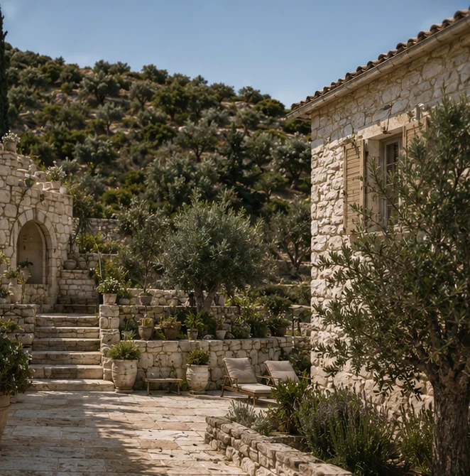 Stone courtyard at Metochi House